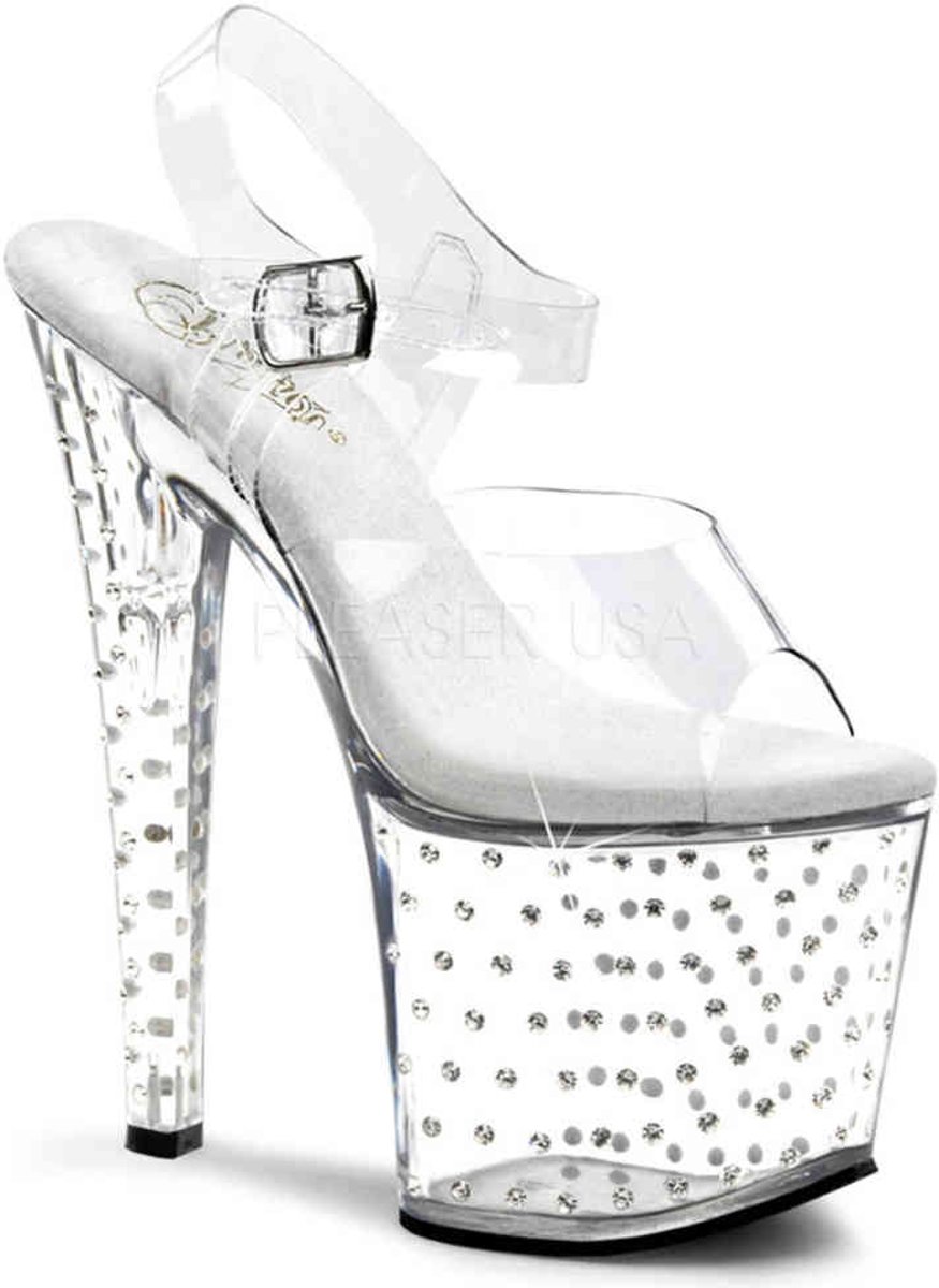 EU 35 = US 5 | STARDUST-758 | 7 1/2 Heel, 2 3/4 Rhinestone Studded Platform Slide